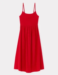 Lange, vloeiende jurk met bandjes - rood