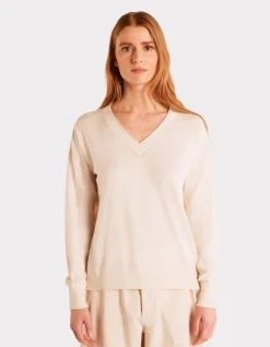 Lichtgewicht V-hals trui - beige
