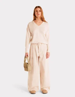 Lichtgewicht V-hals trui - beige