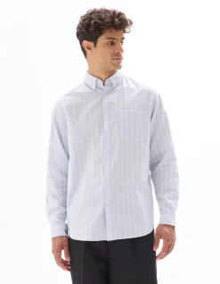 Loose fit gestreept oxford hemd - lichtblauw