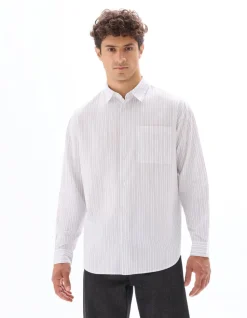 Loose Shirt van gestreepte popeline - wit