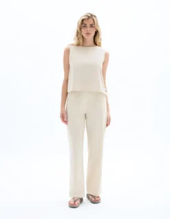 Losse katoenen linnen broek - beige