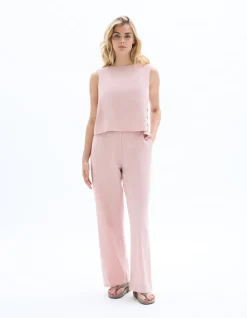 Losse katoenen linnen broek - roze