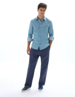 Losse stretchkatoenen broek - marineblauw