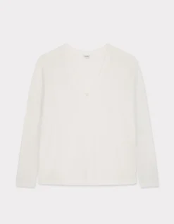 Losse trui met V-hals van Ecovero viscose - ecru