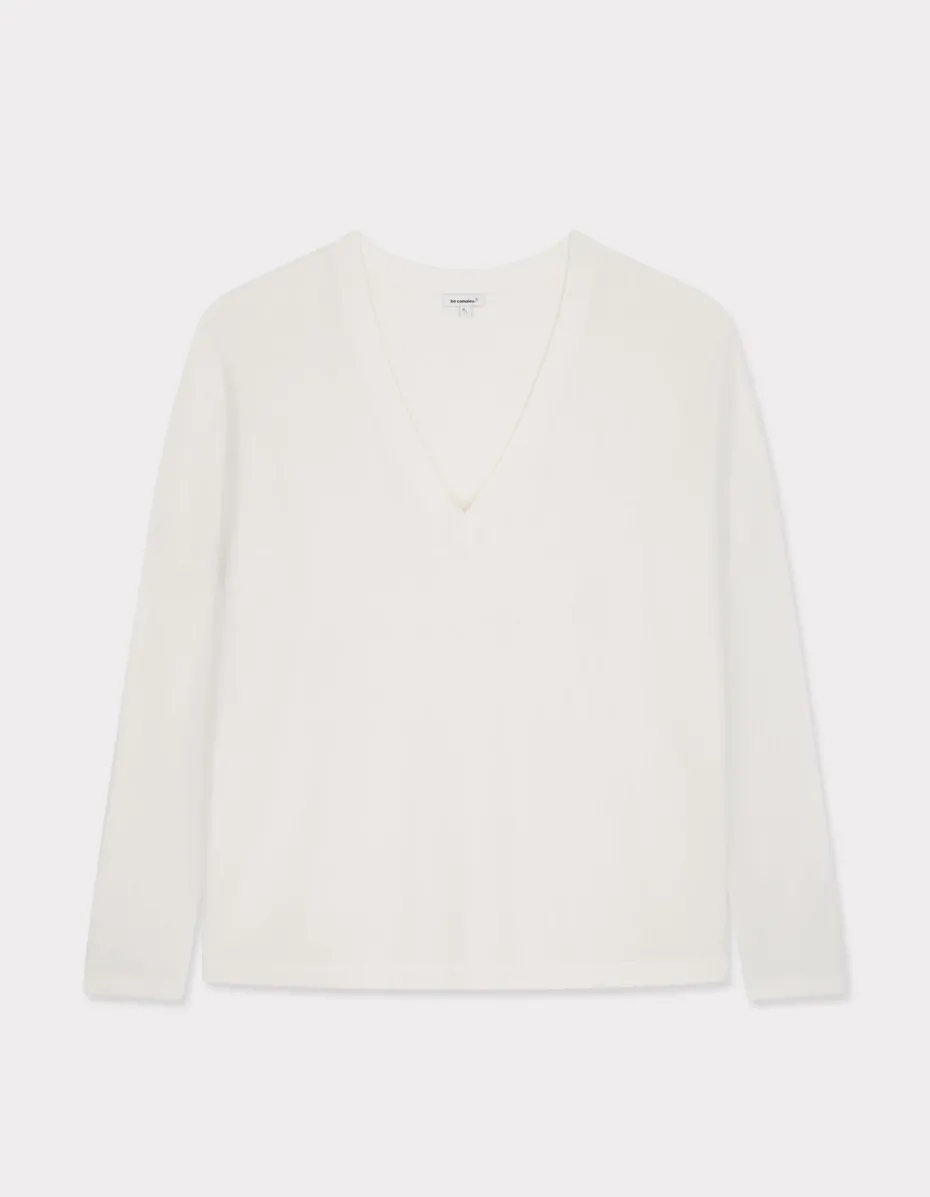 Losse trui met V-hals van Ecovero viscose - ecru