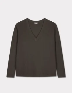 Losse V-hals trui van Ecovero viscose - grijs