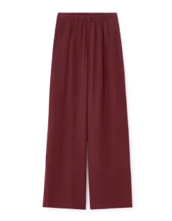 Losvallende satijnen broek - aubergine