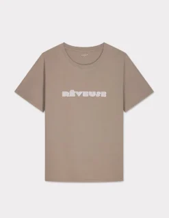 Metallic T-shirt met ronde hals en print - Grijs