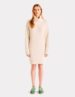 Midi-jurk met coltrui - beige