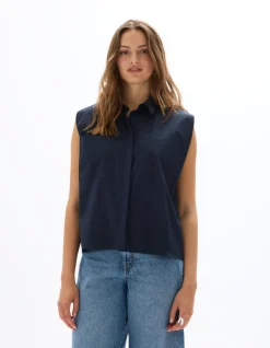 Mouwloos cropped shirt - marineblauw