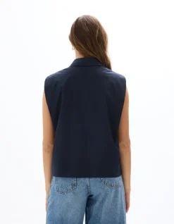 Mouwloos cropped shirt - marineblauw