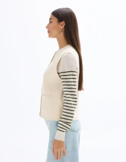 Mouwloos geknoopt vest - ecru