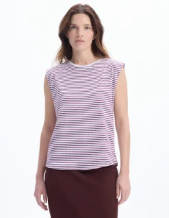 Mouwloos gestreept t-shirt - bordeauxrood