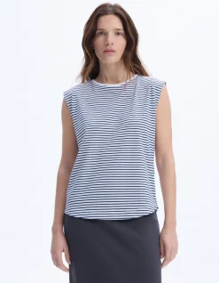 Mouwloos gestreept T-shirt - marineblauw