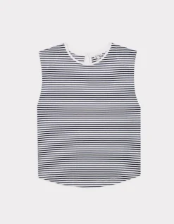 Mouwloos gestreept T-shirt - marineblauw