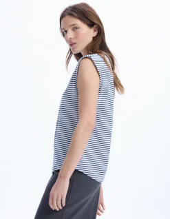 Mouwloos gestreept T-shirt - marineblauw