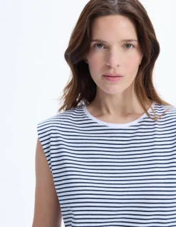 Mouwloos gestreept T-shirt - marineblauw