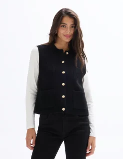 Mouwloos gilet met knopen - zwart