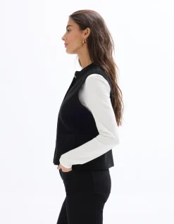 Mouwloos gilet met knopen - zwart