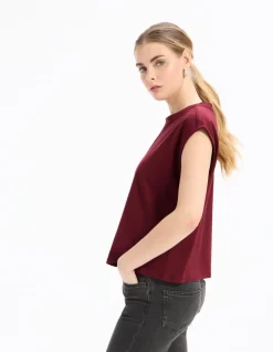Mouwloos katoenen T-shirt boxy fit - violet
