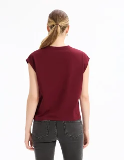 Mouwloos katoenen T-shirt boxy fit - violet