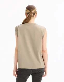 Mouwloos T-shirt - beige
