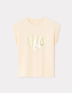Mouwloos T-shirt met textuurprint - beige