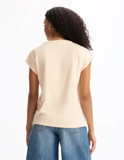 Mouwloos T-shirt met textuurprint - beige