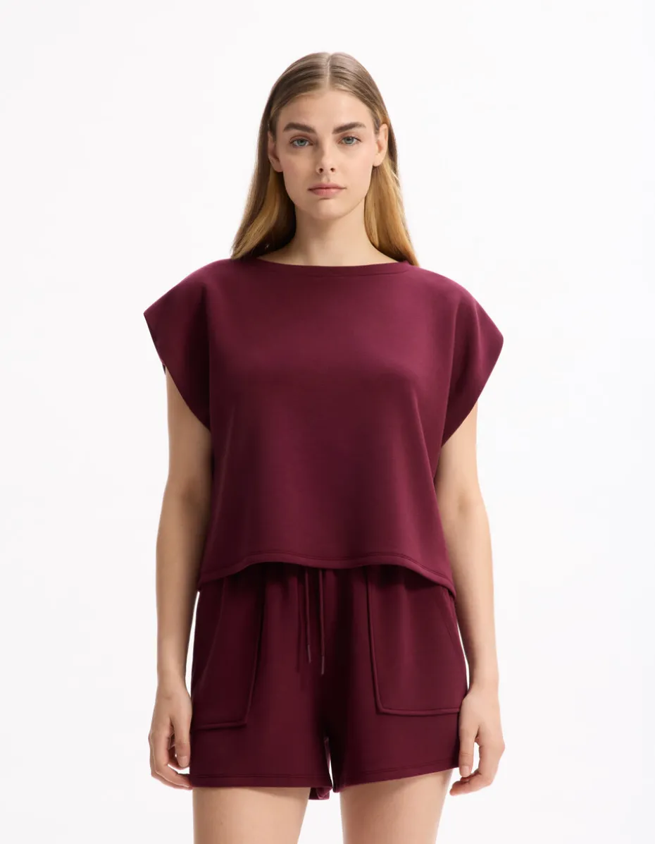 Mouwloos T-shirt met wijde pijpen - paars