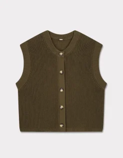 Mouwloos vest met knoopjes - kaki