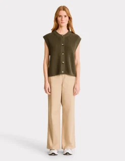 Mouwloos vest met knoopjes - kaki