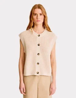 Mouwloos vest met knoopjes - beige