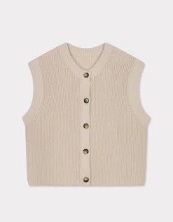 Mouwloos vest met knoopjes - beige