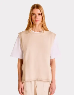 Mouwloze geknoopte trui - beige
