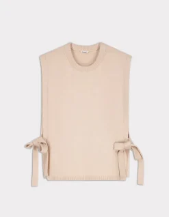 Mouwloze geknoopte trui - beige