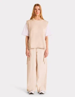 Mouwloze geknoopte trui - beige
