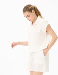 Mouwloze katoenen blouse van gaas - wit