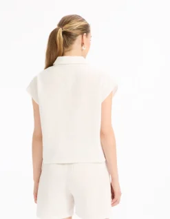 Mouwloze katoenen blouse van gaas - wit