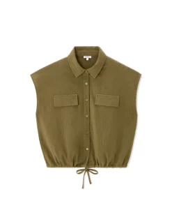 Mouwloze katoenen blouse van gaas - groen