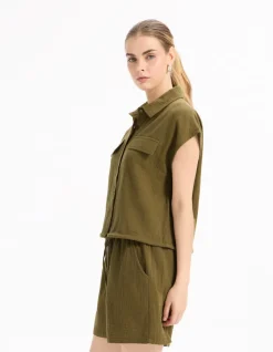 Mouwloze katoenen blouse van gaas - groen