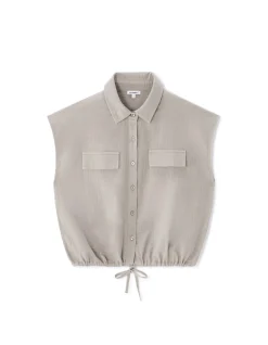 Mouwloze katoenen blouse van gaas - grijs