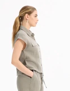 Mouwloze katoenen blouse van gaas - grijs