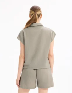 Mouwloze katoenen blouse van gaas - grijs