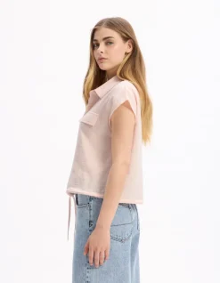 Mouwloze katoenen blouse van gaas - roze