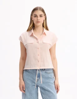 Mouwloze katoenen blouse van gaas - roze