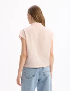 Mouwloze katoenen blouse van gaas - roze