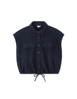 Mouwloze katoenen blouse van gaas - marineblauw