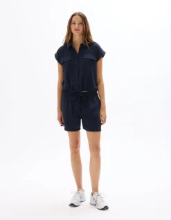 Mouwloze katoenen blouse van gaas - marineblauw