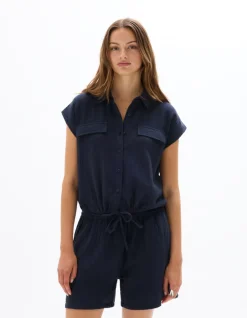 Mouwloze katoenen blouse van gaas - marineblauw